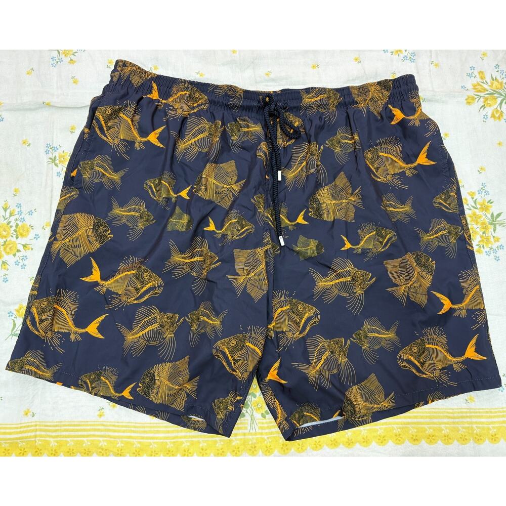 Vilebrequin Men’s Swim Trunks 5XL Yellow Fish Skeleton Print St-Tropez